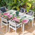 thumbnail image 2 of Spring Pink Roses Table Cloths for 3 Foot Rectangle Tables, Pastoral Eucalyptus Leaves Gray Wooden Patio Waterproof Elastic Fitted Tablecloths, Washable Rectangular Table Cover for Camping, 2 of 8