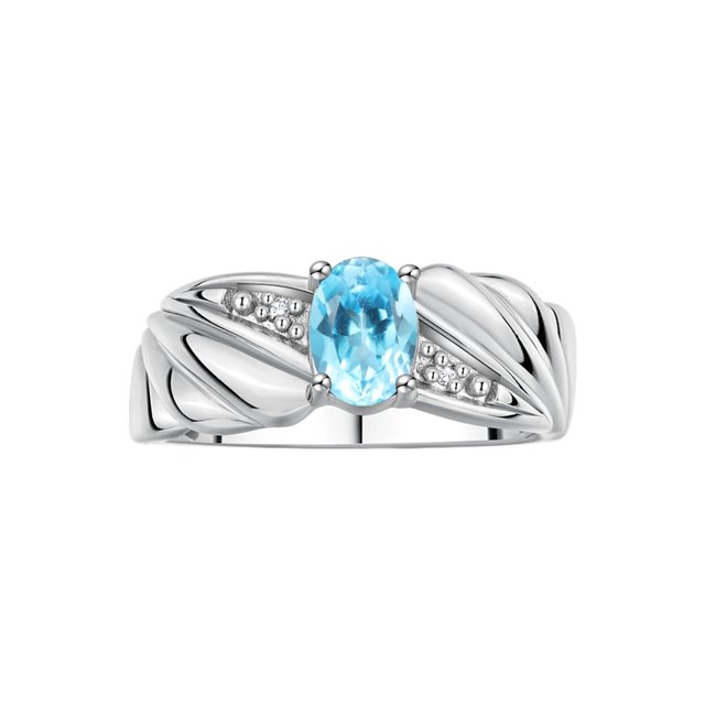 RYLOS Bagues pour Femmes Bague Aile d'Ange en Or Blanc 14K Pierre de Naissance Pierre Précieuse 7X5MM et Diamants Topaze Bleue de Décembre Bijoux pour Femmes Taille 7