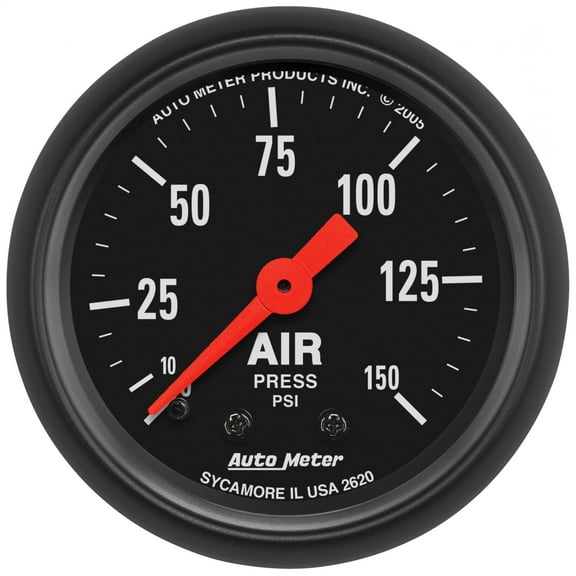 AutoMeter 2620 Z-Series Mechanical Air Pressure Gauge; 2-1/16 in.; Black Dial Face; Fluorescent Red Pointer; White Incandescent Lighting; Mechanical; 0-150 PSI;
