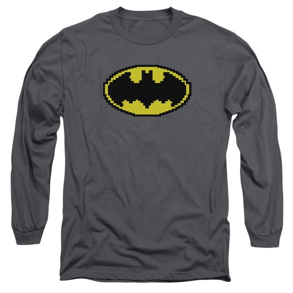 Batman Pixel Symbol Long Sleeve Adult 18/1 T-Shirt Charcoal