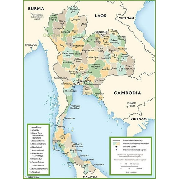 Iconic Arts Laminated 24x32 Poster: Thailand Political map