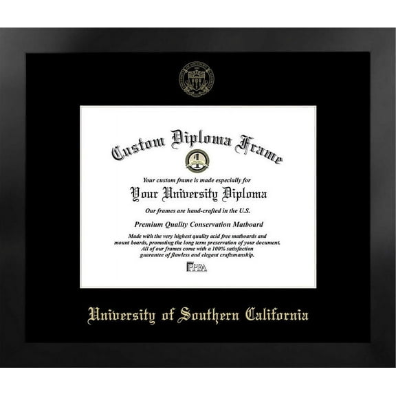University of Southern California 11w x 8.5h Manhattan Black Single Mat Gold Embossed Diploma Frame with Bonus Campus Images Lithograph (value savings at $59)