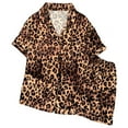 thumbnail image 3 of FASHOFT Leopard Pajama for Women Set Silk Satin Classic Button Down Sleepwear Soft Short Sleeve Pjs Sets Brown L, 3 of 4