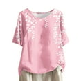 thumbnail image 2 of Blouses pour Femmes, Chandail Décontracté Imprimé en Coton Lin Boutons Col Rond Manches Courtes, 2 of 5