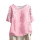 thumbnail image 1 of Tops de Lino para Mujeres Imprimir Suéter Cuello Redondo Manga Corta Superior Poliéster, Blusa de Moda Casual para la Primavera Y el Verano, 1 of 5