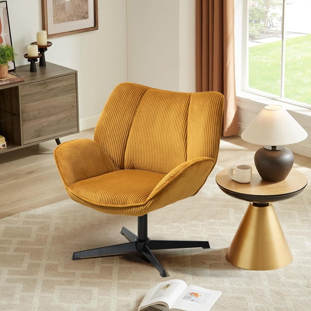 Silla FurnitureR Sillón Individual Moderna con rotación y elevación Amarillo