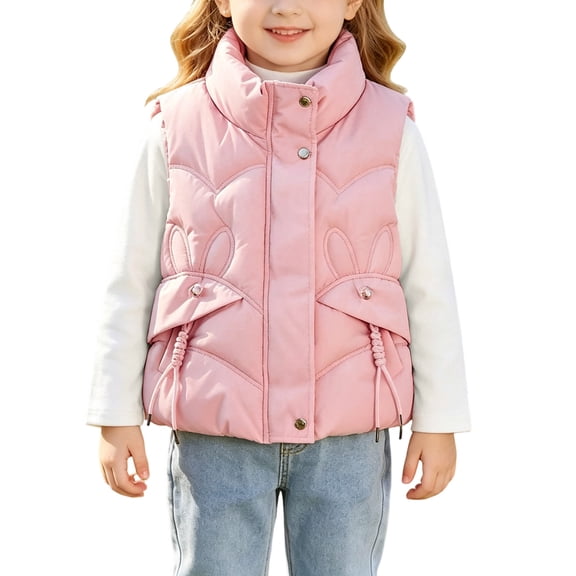 Acaics Little Girls Vests Warm Winter Jacket Lightweight Sleeveless Jacket with Rabbit-Patterned Pockets