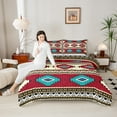 thumbnail image 4 of jejeloiu Ancient Bohemian Aztec Queen Comforter Set,Boho Exotic Style Bedding Sets,Red Beige Cyan Bedding Comforter Set For Men Women,Breathable Home Decor Reversible,3-Piece, 4 of 8