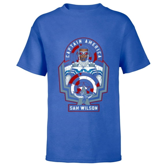 Marvel Avengers Sam Wilson Captain America Badge - Short Sleeve T-Shirt for Kids - Customized-Royal