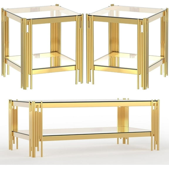 3-Piece Square Glass Living Room Table Set