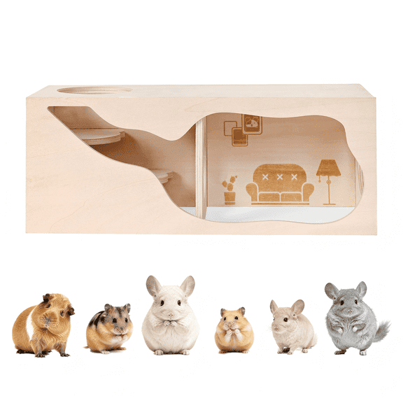 Marchul Natural Wooden Hamster Hideout Tunnel, Rest Play House for Dwarf Syrian Hamsters Gerbils Hedgehogs Chinchillas (Living Room)