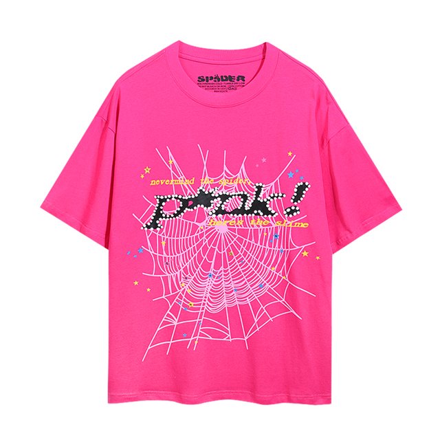 Sp5der cantante de hip-hop Young Thug mismo estilo letras de espuma 555555 pareja camiseta rosa de manga corta6007 # rosa