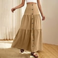 thumbnail image 3 of cocolona Womens Elastic Waist Button Maxi Skirts Fashion Solid Color Flowy Long Skirts Summer Beach Vacation A Line Skirts Khaki S, 3 of 7
