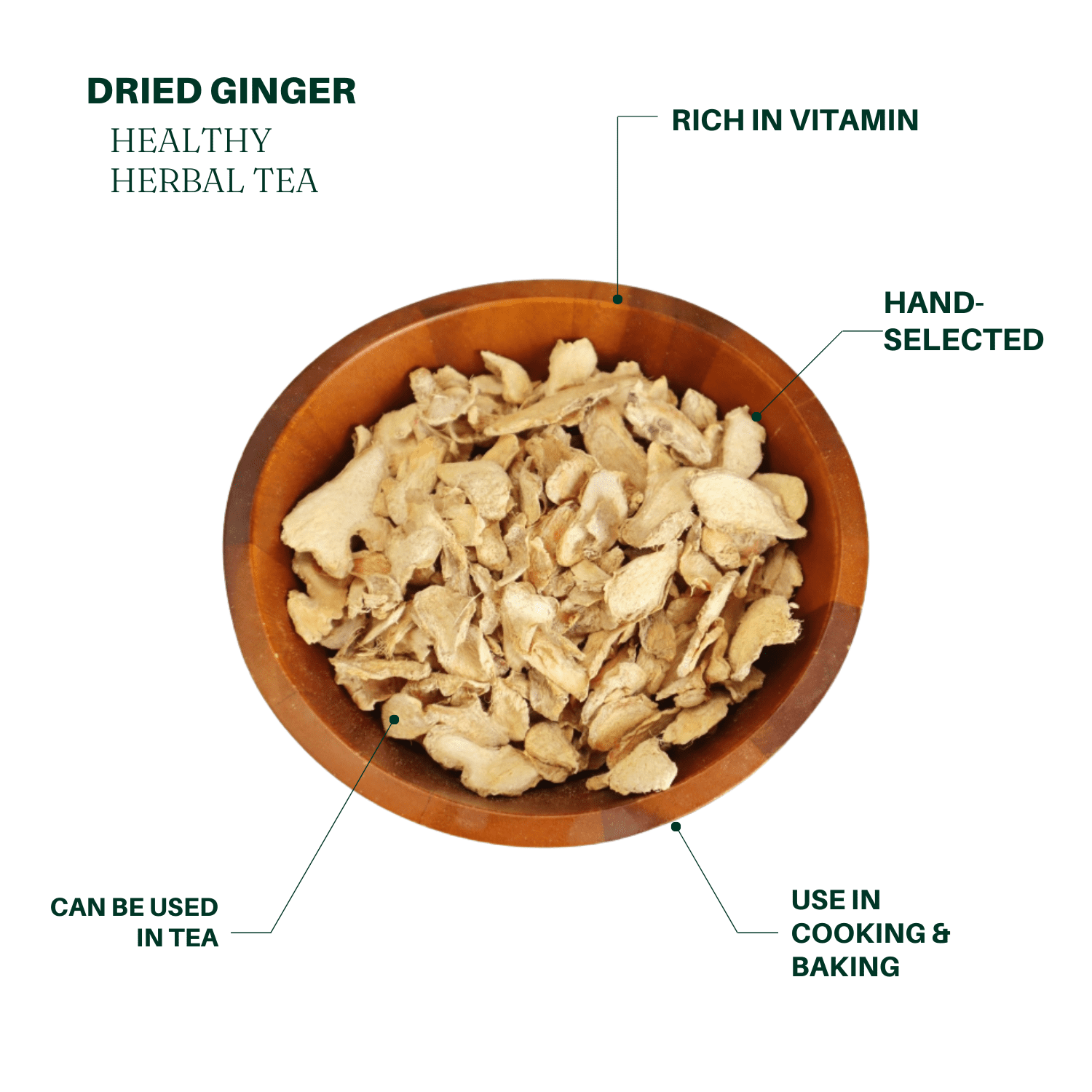 Royal Seafood USA Dried Ginger Slices, 8oz, No sugar, herbal tea, healthy tea, Vegan, Dry Ginger