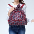 thumbnail image 3 of Porfeet Foldable Flower Print Nylon Drawstring Waterproof Large Capacity Backpack Handbag for Shopping, 17, 3 of 10