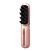 Hair Straightener Brush, Heated Ionic Hair Straightener Comb, Cordless Curling Hair Straightening Styling Comb, Hair Styling Tools for Less Frizz, Shinier & Smoother Hair, 20s Quick Heat-Up, Pink