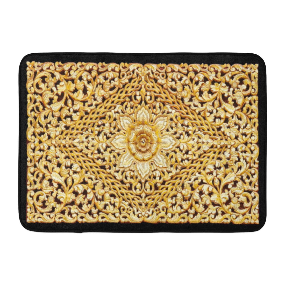 GODPOK Abstract White Pattern of Wood Carve Gold Paint Black Ornate