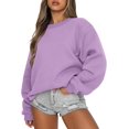 thumbnail image 1 of Chandail à Manches Longues pour Femmes, Col Rond Décontracté, Coupe Ample, Chandail à Capuche, Polaire, Automne, 1 of 6