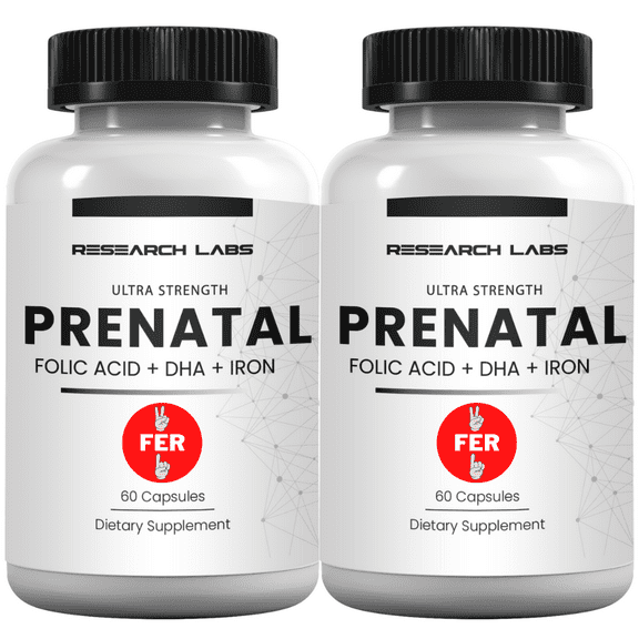 Research Labs Prenatal Vitamins for Women 2 Fer 1 Ad: 6X More Bioavailable Methylated Folate Folic Acid MTHF 5 | Supports Brain Development, Healthy Growth