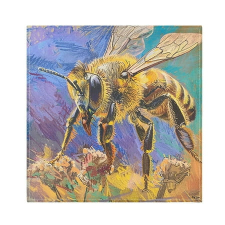 

JSTEL Bee Crayon Drawing Cloth Napkins Set of 6 20x20 Inch Washable and Reusable Napkin for Decoupage Dinner Party Everyday Use