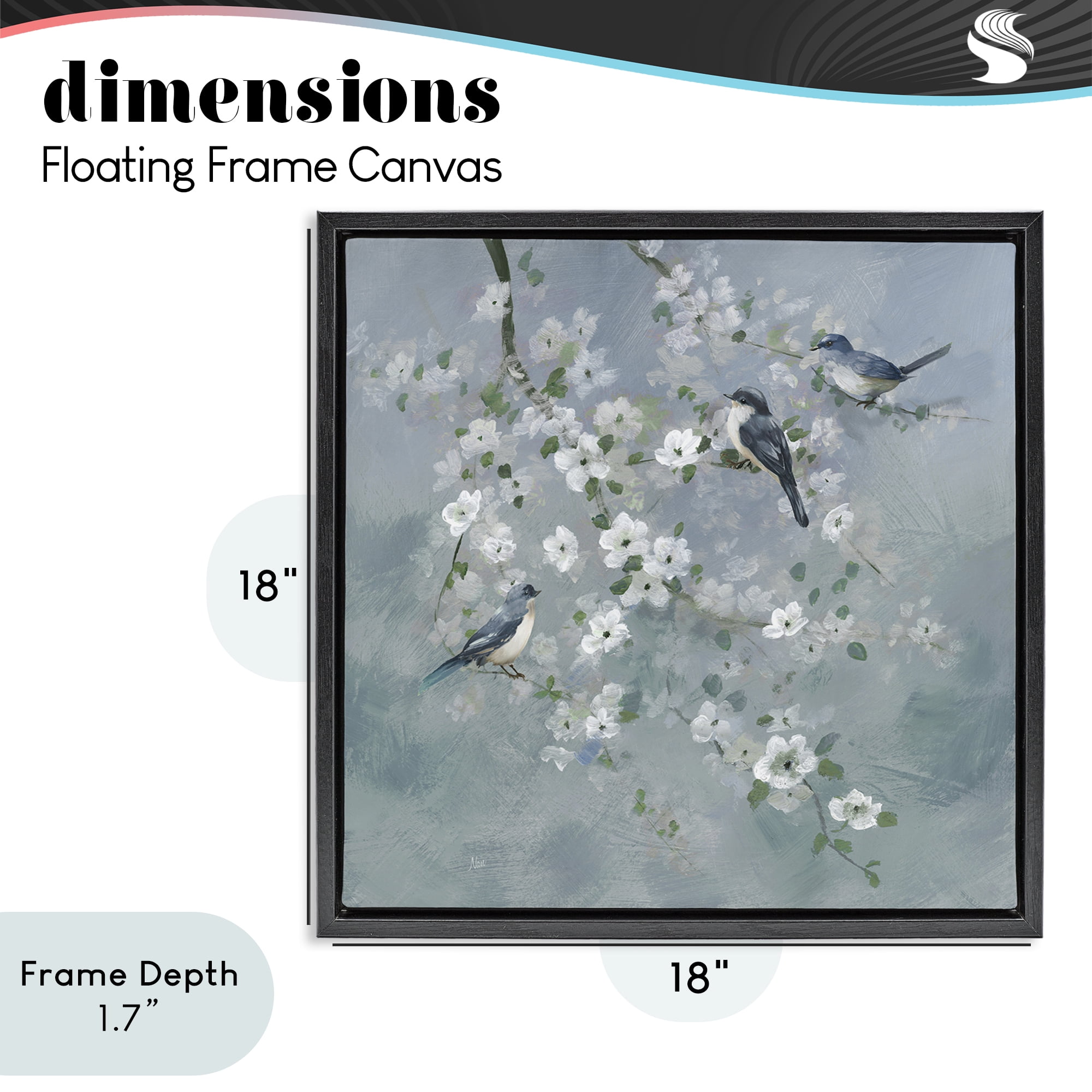 Stupell Industries Serene Birds on White Blooms Black Framed Floater Canvas Wall Art, design by Nan