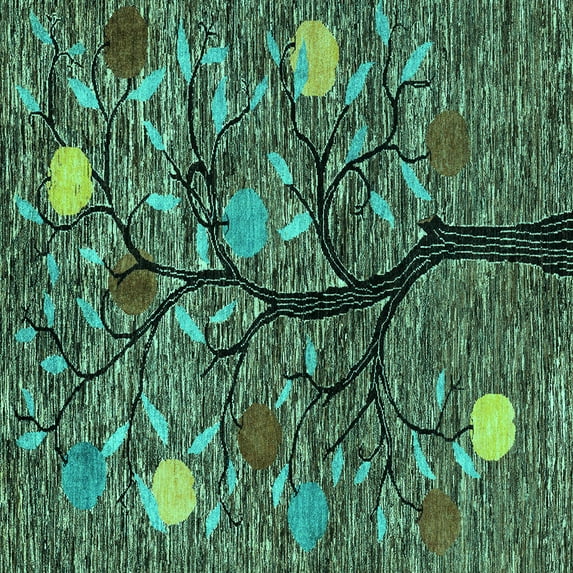 Ahgly Company Machine Washable Indoor Square Abstract Turquoise Blue Modern Area Rugs, 5' Square