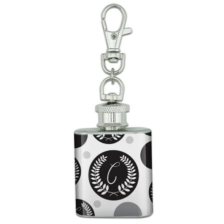 Letter C Monogram Olive Leaves Wreath Calligraphy Stainless Steel 1oz Mini Flask Key (Best Way To Preserve Mint Leaves)