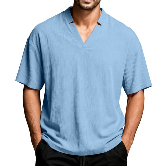ZUKMRJPC Mens Short Sleeve T-Shirts V Neck Fashion Solid Color Summer Basic Tops Casual Loose Fit Sport Athletic Work Shirts