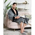 thumbnail image 6 of Lotus Linen Shawl Plush Robe for Men - Long Soft Fleece Bathrobe, Gray Black L/XL, 6 of 6