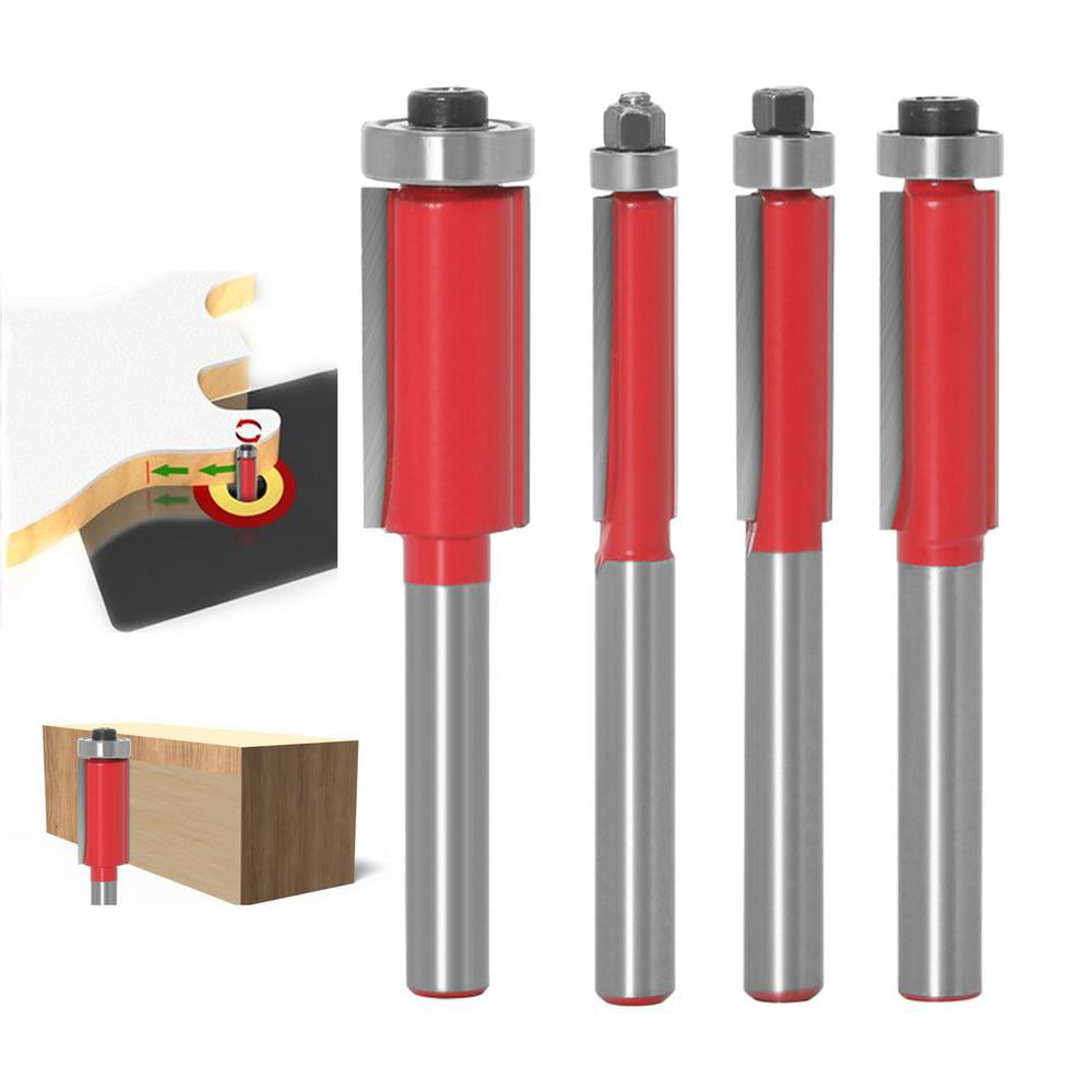 1/4 Inch Shank Top End Bearing Flush Trim Router bits Set-4pcs Milling Cutting Diameter Carpenter Woodworking Tools Gift for DIY and Woodworking Professionals 