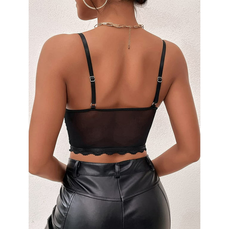 SheIn Womens Sexy Satin Bralette V Neck Sleeveless Shirred Back Solid Cami  Crop Top Black Satin Small: Buy Online at Best Price in Egypt - Souq is now