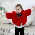 thumbnail image 6 of GYRATEDREAM Infant Toddler Baby Girls Cute Winter Warm Thick Fur Capes Cardigan Cloak Windproof Coat with Bow Pom-Pom Balls for 4-5Y Red, 6 of 9