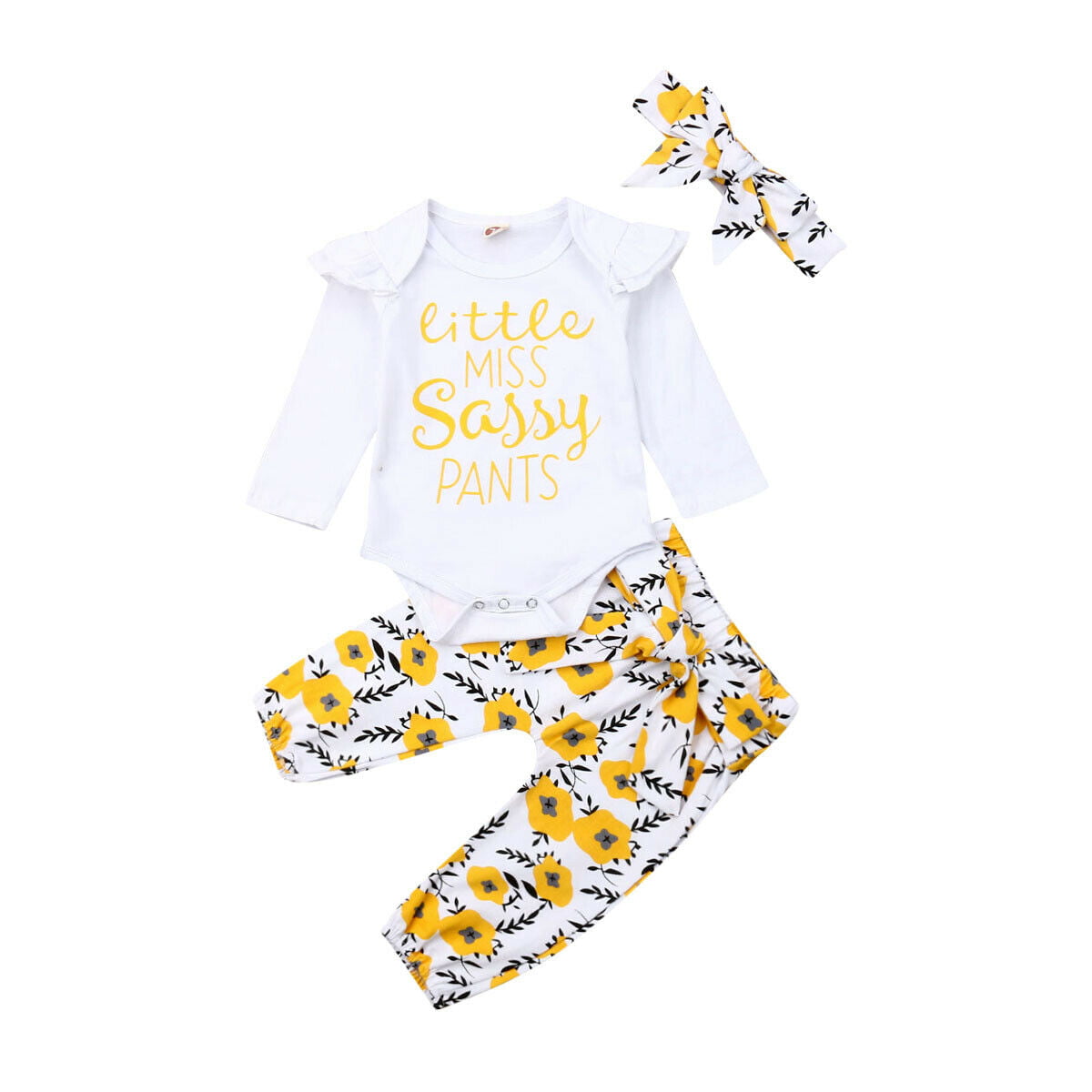 Details about   Kid Toddler Baby Girl Print Romper Floral Sassy Pants Hairband Clothes Set 3PCS