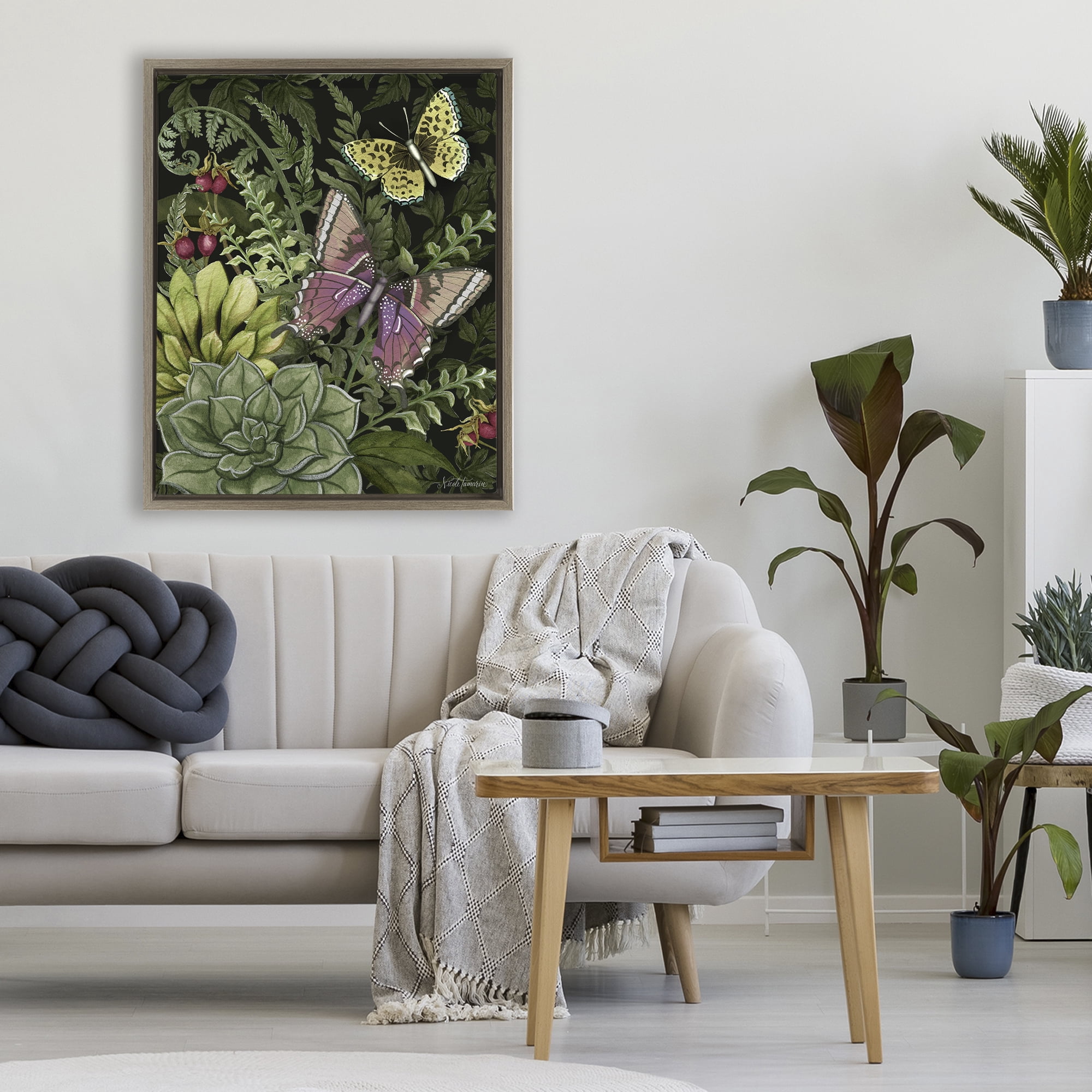 Stupell Industries Dark Succulents Midnight Garden Brown Framed Floater Canvas Wall Art, design by Nicole Tamarin