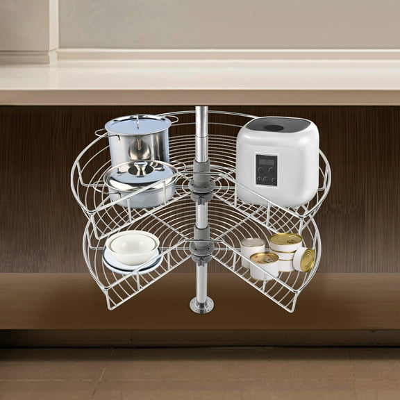24" Kidney Chrome 2-Shelf Lazy Susan Kitchen Base Cabinet Corner Organizer Rack