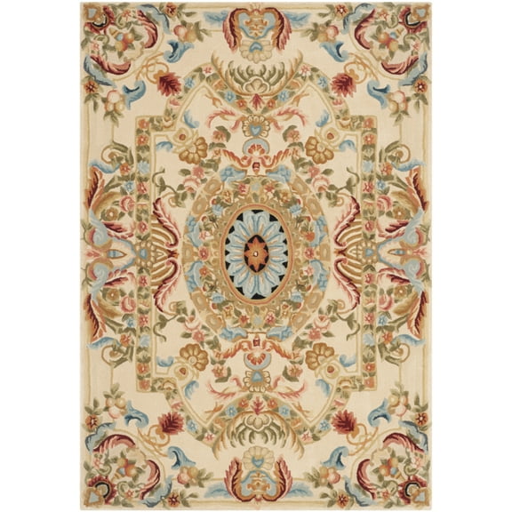 SAFAVIEH Savonnerie Alene Floral Wool Area Rug, Sage/Beige, 4' x 6'
