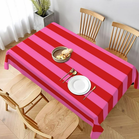 Rectangle Table Cloths, Stripe Red Hot Pink Oblong Tablecloth Washable Table Cover for Kitchen Dinning Party Tabletop Modern Decoration 60 x 102inch