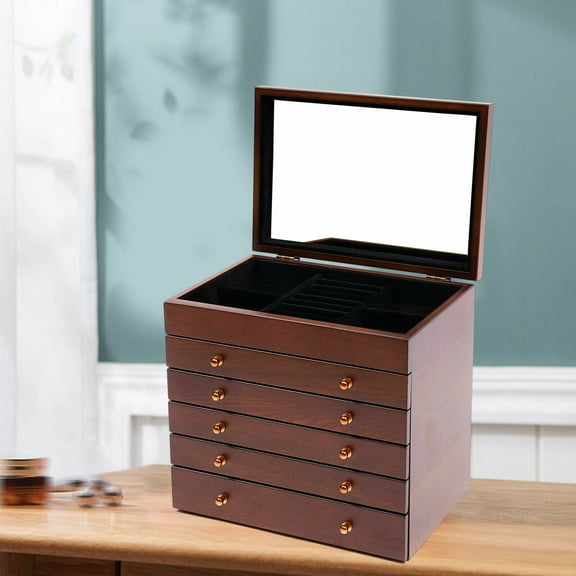 Denest 6 Layers Large Wooden Jewelry Storage Box Vintage Wooden Jewelry Organizer