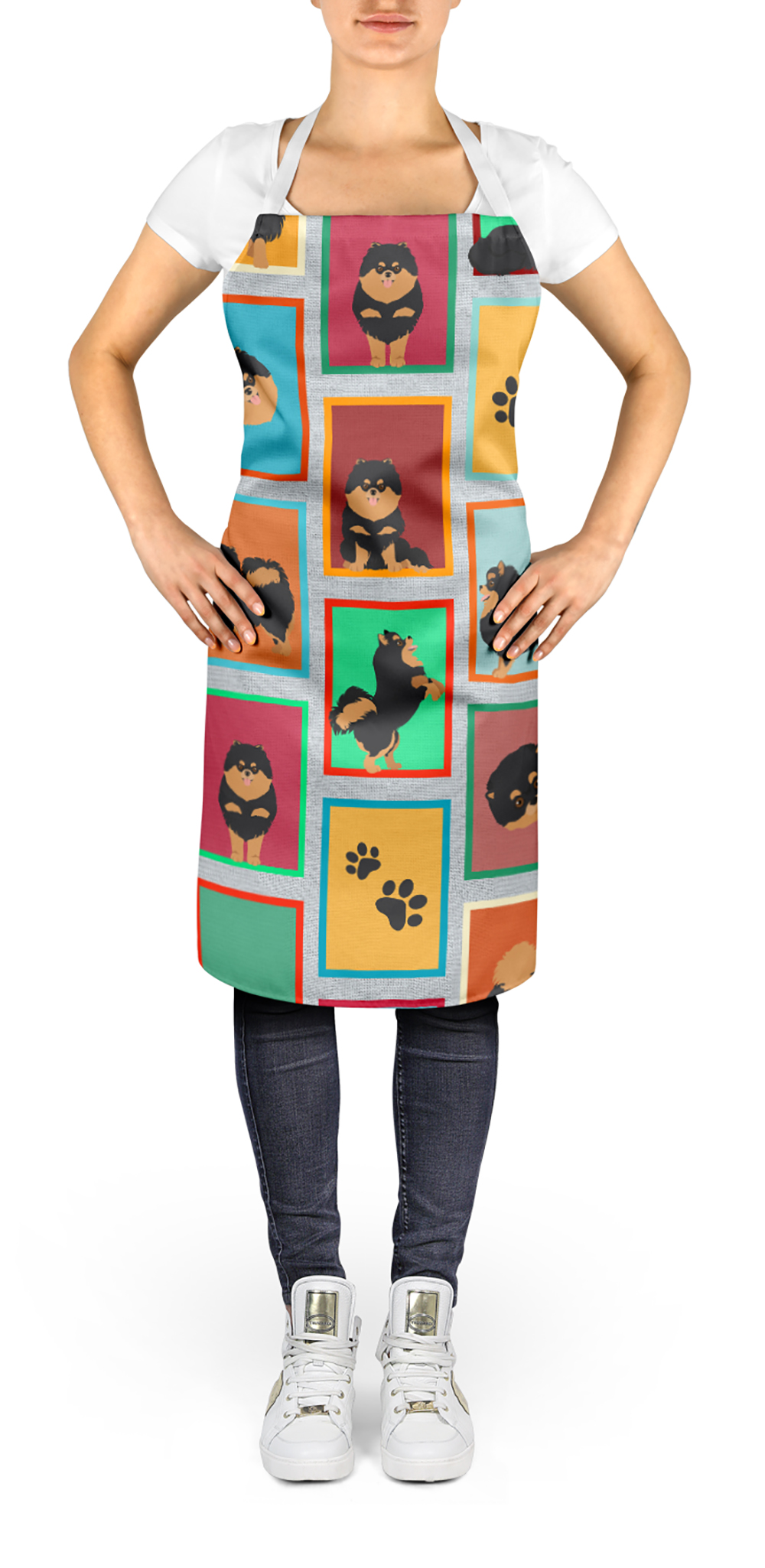 Lots of Black and Tan Pomeranian Apron 27 in x 30 in