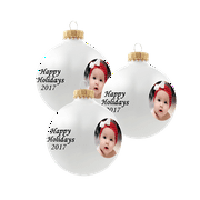 Set of 3 Round Glass Photo Ornaments, White