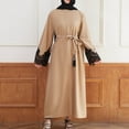 thumbnail image 6 of Women's Loose Ethnic Style Muslim Dress Pullover Long Sleeve Round Neck Swing Dresses Beige,L, 6 of 6
