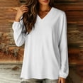 thumbnail image 7 of YUGYXL Women Long Sleeve Shirts Trendy Casual Dressy V Neck Loose Fit Summer Fall Tunic Clothes White Sweatshirt S, 7 of 7