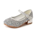 thumbnail image 4 of VeFlora Girls Dress Shoes, Glitter Princess Shoe, Flower Mary Jane Low Heels, Party Wedding Prom Footwear for Toddler Kids(Silver/3.5-4 Years Little Child), 4 of 7