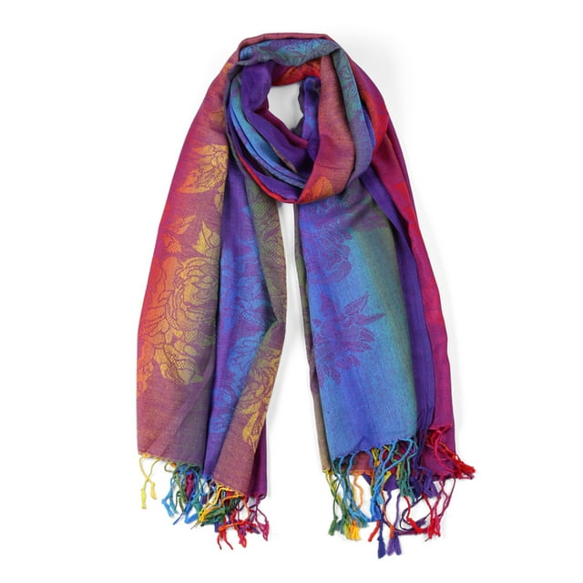 INSPIRE CHIC Large Tassel Wrap Floral Gradient Color Scarf for Women Pink
