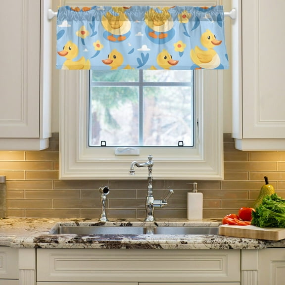 Ducks Flowers Curtain Valances Farmhouse Design Window Treatment Decor Blackout Rod Pocket for Windows Living Room Kitchen 54" x 18"