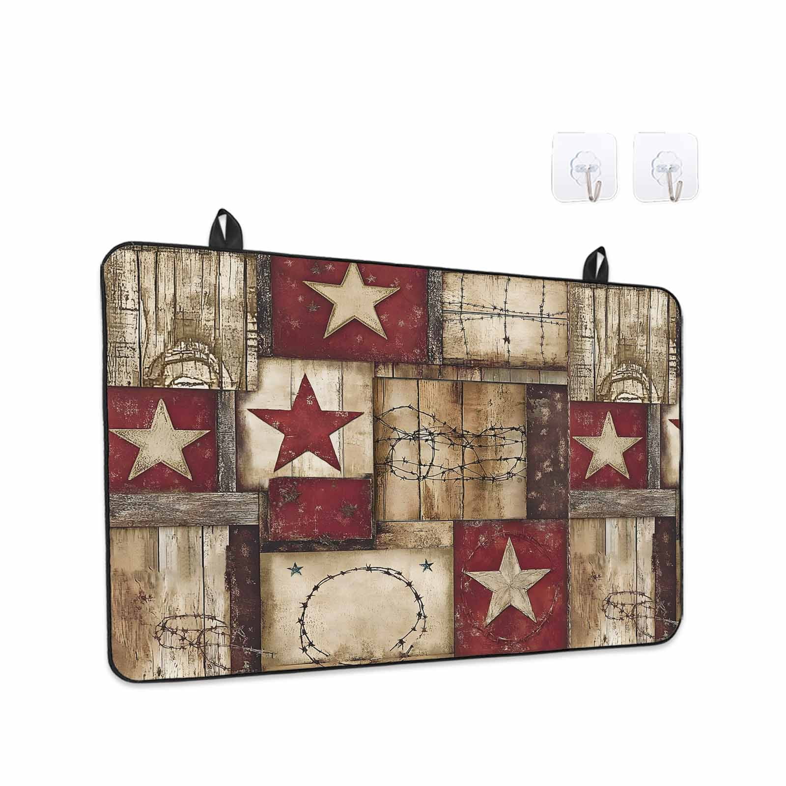 Texas Star Farm Stove Top Cover for Electric Stove, Heat-proof & Non Slip Glass Top Stove Cover Protector, Country Wood Grain Vintage Western Kitchen Flat Cooktop Rubber Mat 24x21 Inches