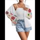 thumbnail image 1 of Cárdigan de Crochet Floral para Mujer, Suéter de Punto Bohemio con Mangas Acampanadas y Abertura Frontal L, 1 of 5