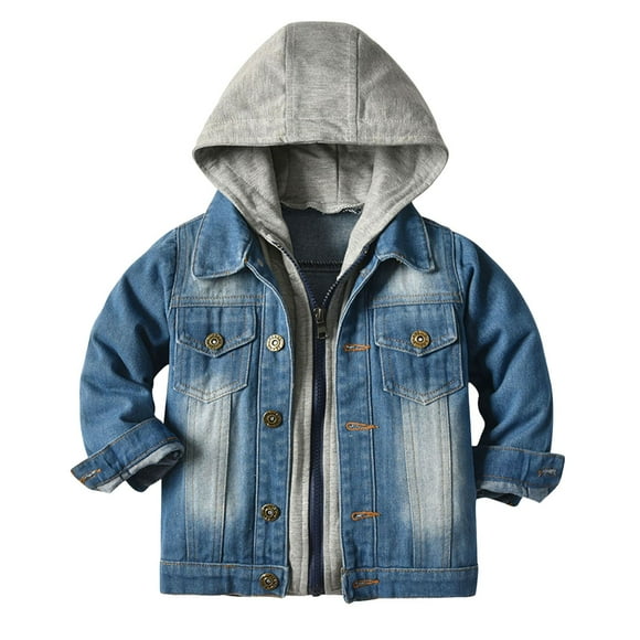 dmqupv Little Boy Denim Jacket Baby Boys Girls Denim Jacket Kids Toddler Button Jeans Jacket Top Coat Outerwear Grey,Size for 18-24 Months