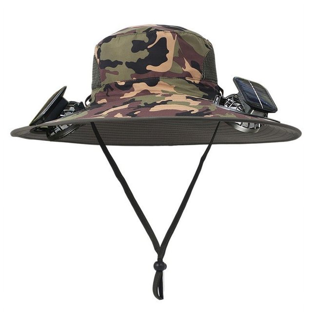 CHUANK Solar Fan Outdoor Fishing Hat Men Sun Hat with 2 Solar Fans 3 Speed Adjustable - Effective Sun Protection - Breathable Mesh Material - USB/Solar Powered - Ideal for Fishing Gard