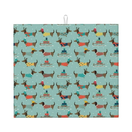 

Xecao winter ski Dachshund Print Dish Drying Mat for Kitchen Counter Absorbent Coffee Bar Mat Dish Drainer Rack Mats Dining Room Decoration